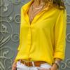2025 Autumn Winter Women's Deep V-Neck Chiffon Blouse, Plus Size Button-Down Office Shirt With Flowy Sleeves, Elegant Business Casual Top For Workwear