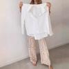Women's Two Piece Outfits Long Sleeve Button Down Shirts And Long Pants Dressy Business Set Casual Office Work Set