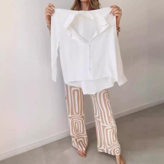 Women's Two Piece Outfits Long Sleeve Button Down Shirts And Long Pants Dressy Business Set Casual Office Work Set