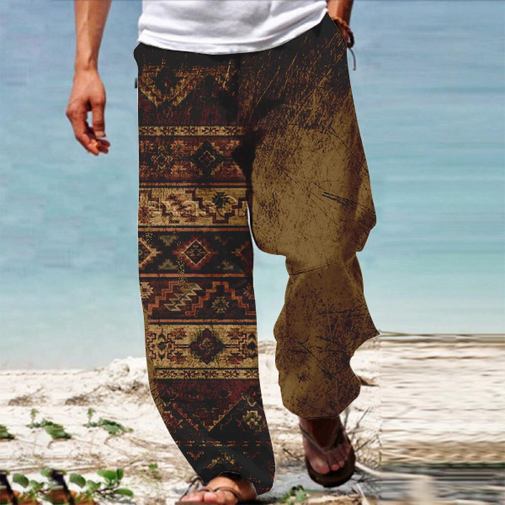Men's Fashion Loose Casual Printed Wide Leg Pocket Sports Trousers