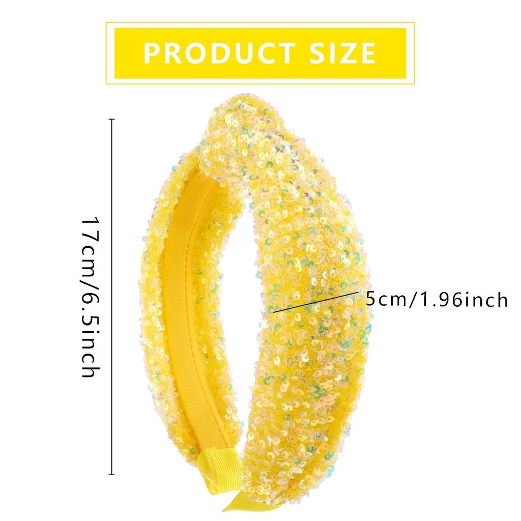 Yellow Glitter Knotted Headband Summer Knot Hair Bands Fashion Sequin Hair Hoop Women Girls Hair Accessories for Summer Theme Birthday Wedding Party