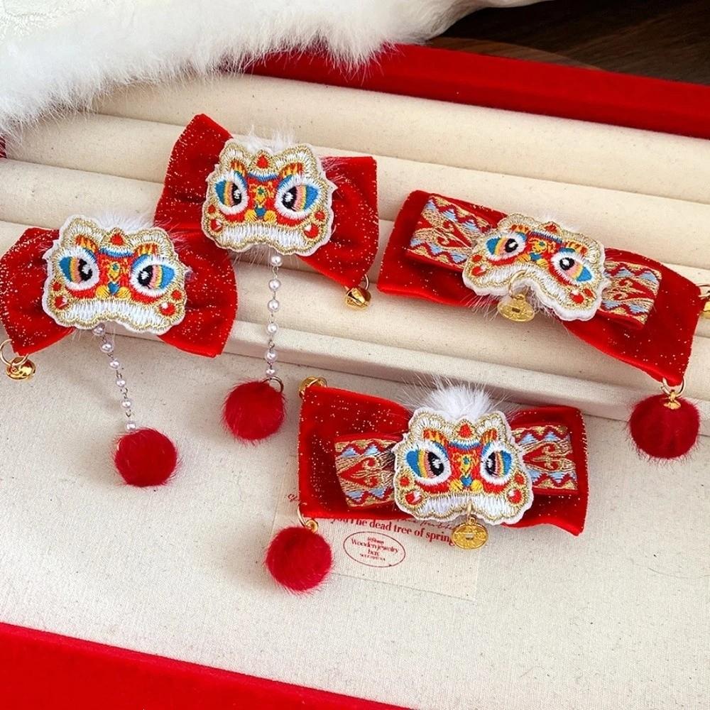 Tassels Chinese Tassel Bow Hairpin Lion Dance Flocking Hair Clip Masquerade Party