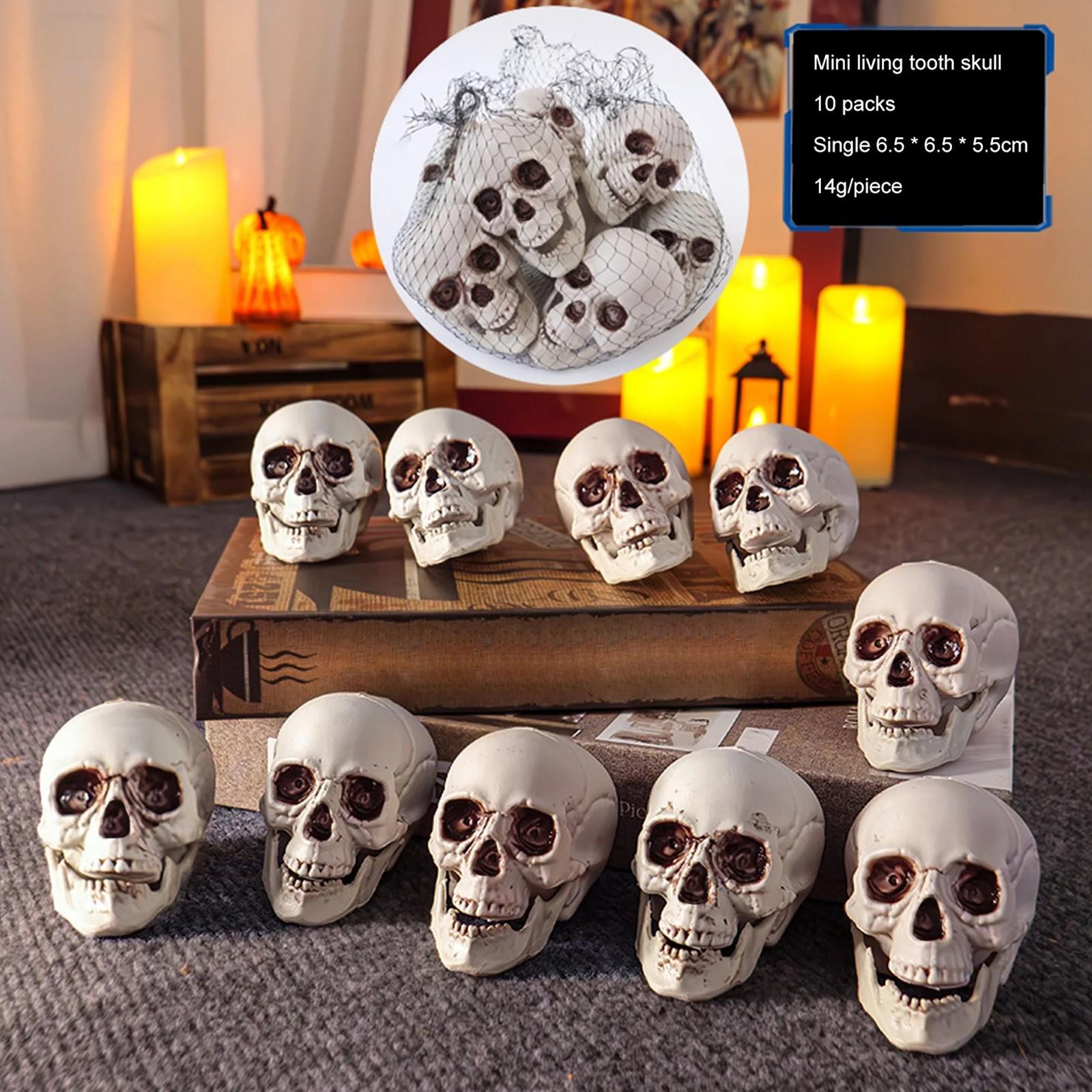 

10 Pcs Halloween Decors Realistic Looking Skulls Gothic Style Human Skeleton Head Decorations For Haunted House Party Holiday One Size
