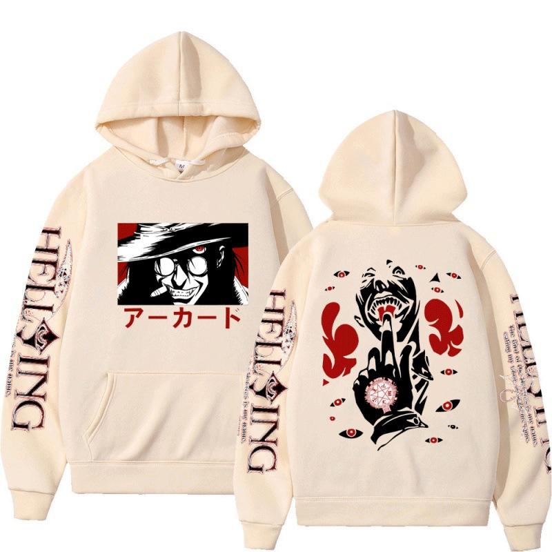 Harajuku Japanese Anime Hellsing Mens Hoodies Manga Graphic Pullover Long Sleeves Hooded Sweatshirts Unisex Streetwear