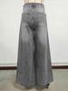 Washed Grey Ripped Wide-Leg Floor-Length Jeans for Women - Loose Casual Fit