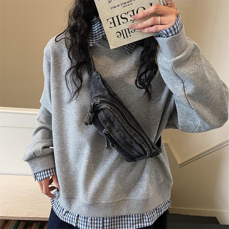 Chest Bag Women's Crossbody Bag Large Capacity Waist Bag Shoulder Bag Denim Mobile Phone Bag