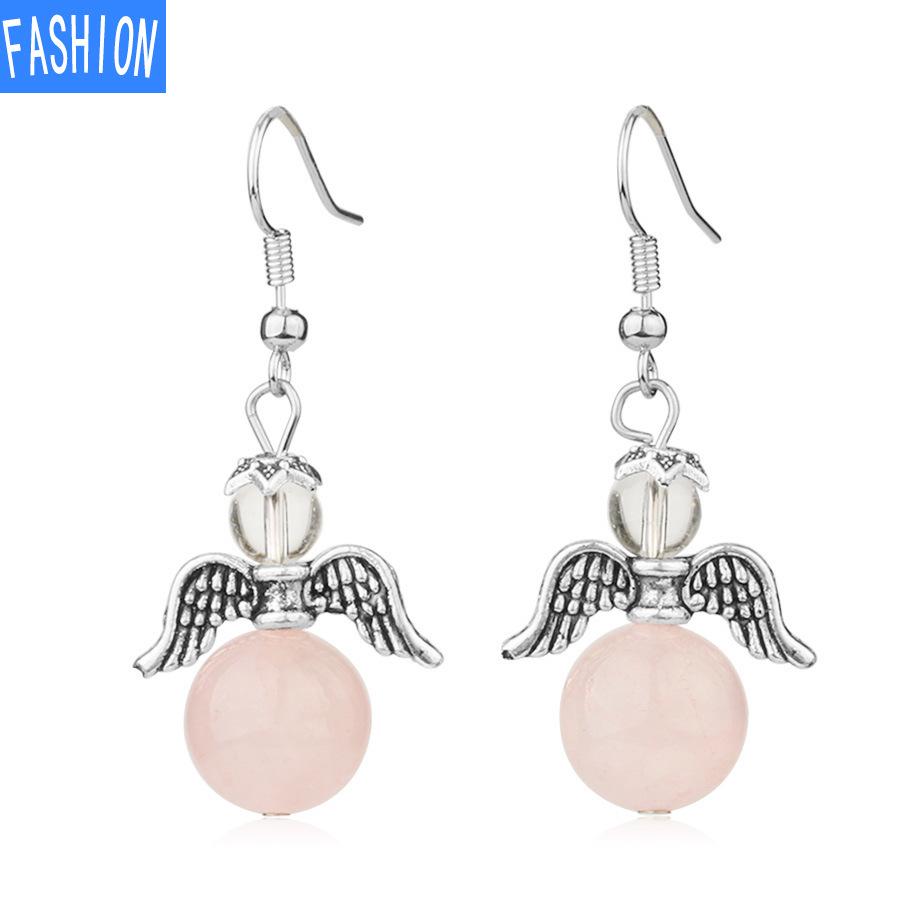 European and American Trinkets Natural Crystal Angel Wings European and American Earrings Autumn and Winter Kaai Female Earrings