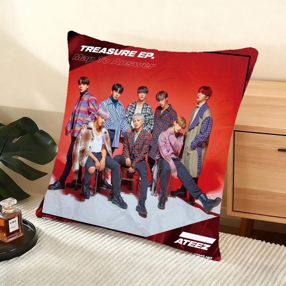 Ateez Album Cushion Cover Silky Short Plush Home Sofa Cushion Cover - Invisible Zipper Home Decoration