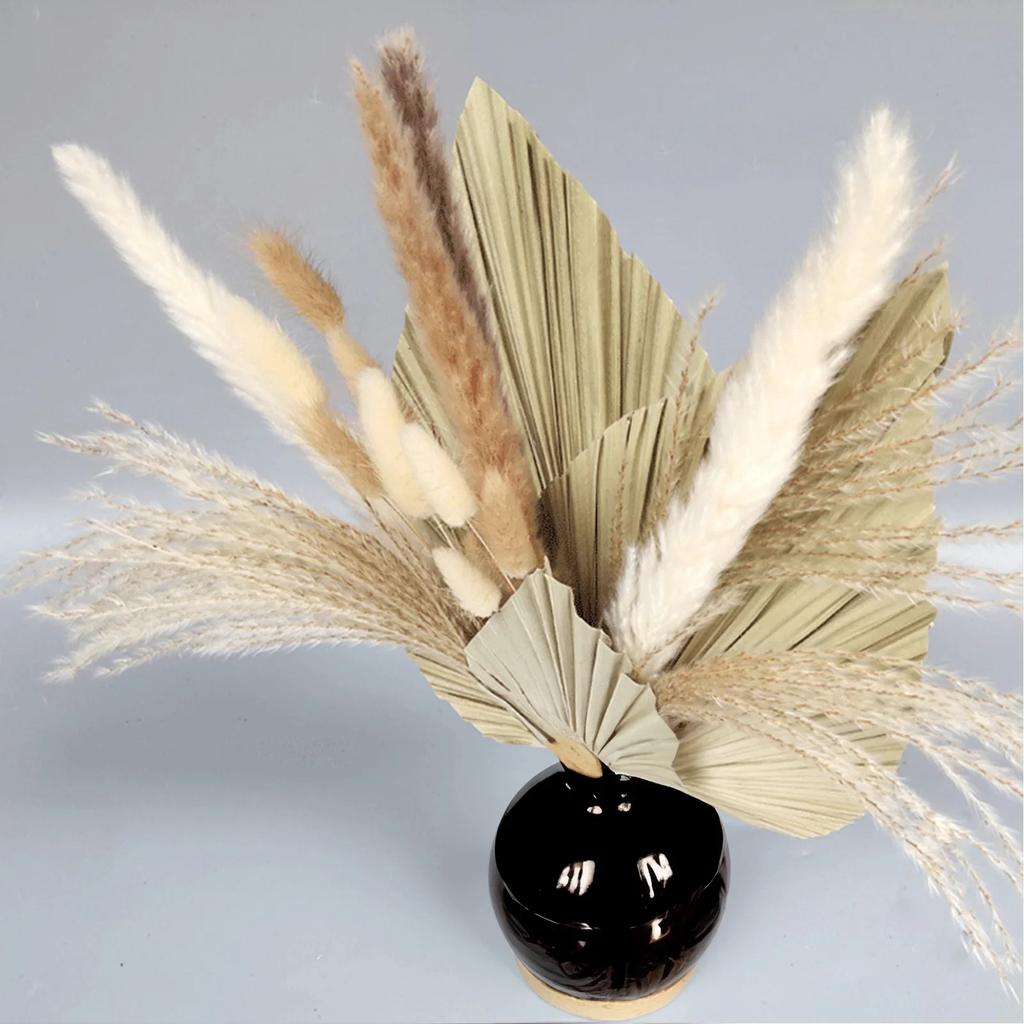 19pcs Simulation Palm Leaf Reed Rabbit Tail Grass Pampas Grass Flower Bundle Bohemian Wedding Home Decor Flowers Bouquet