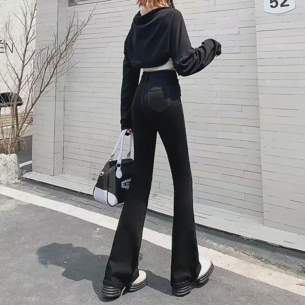 Women's High Waist Plush Flared Jeans - Winter Slim Fit Mopping Pants