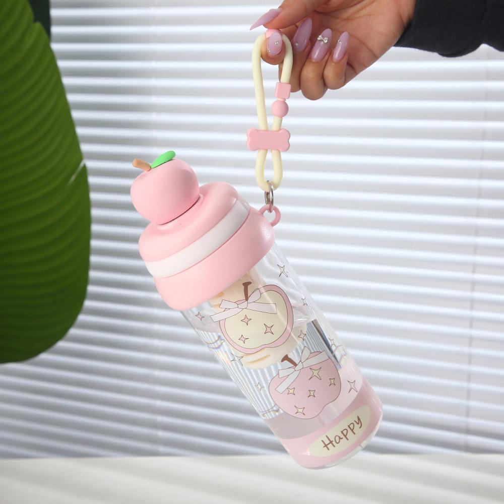 Plastic Student Straw Water Bottle Fruit Topper with Filter and Straw Flower Tea Cup Transparent Leak-proof Drinking Cup Travel
