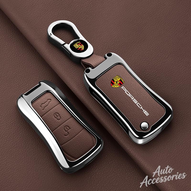 2/3 Button Alloy Leather Car Key Case Cover Key Fob Protector Shell For Porsche Cayenne 955 957 911 997 Boxster 987 Accessories