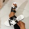 Large size slippers women's summer new color matching round head one-character flat bottom outer wear casual sandals