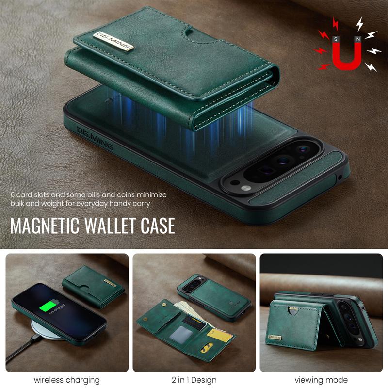 2 in 1 Detachable Magnetic Flip Leather Phone Case for Google Pixel 10 Pro XL Pixel 9 Pro Pixel 8 Pro Vintage Wallet Card Pocket Back Cover Coque