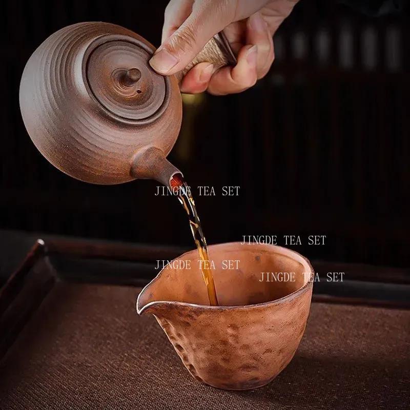 220ml Coarse Pottery Small Capacity Side Handle Pot Household Chinese Style Kettle Handmade Teapot Kungfu Tea Set