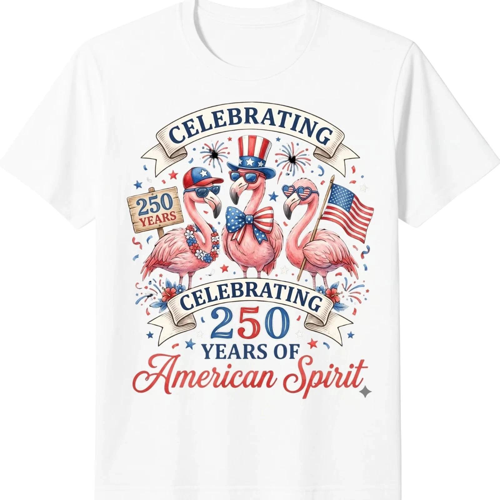 Patriotic Flamingo USA Flag 250 Years Unisex Graphic Tee XL