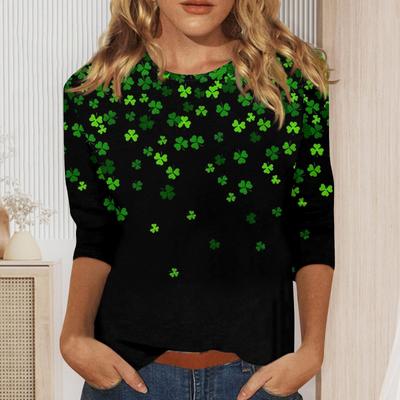 Women St. Patrick's Day Tops 3/4 Sleeve Shirts Print Graphic Tees Blouses Casual Plus Size Basic Tops Pullover
