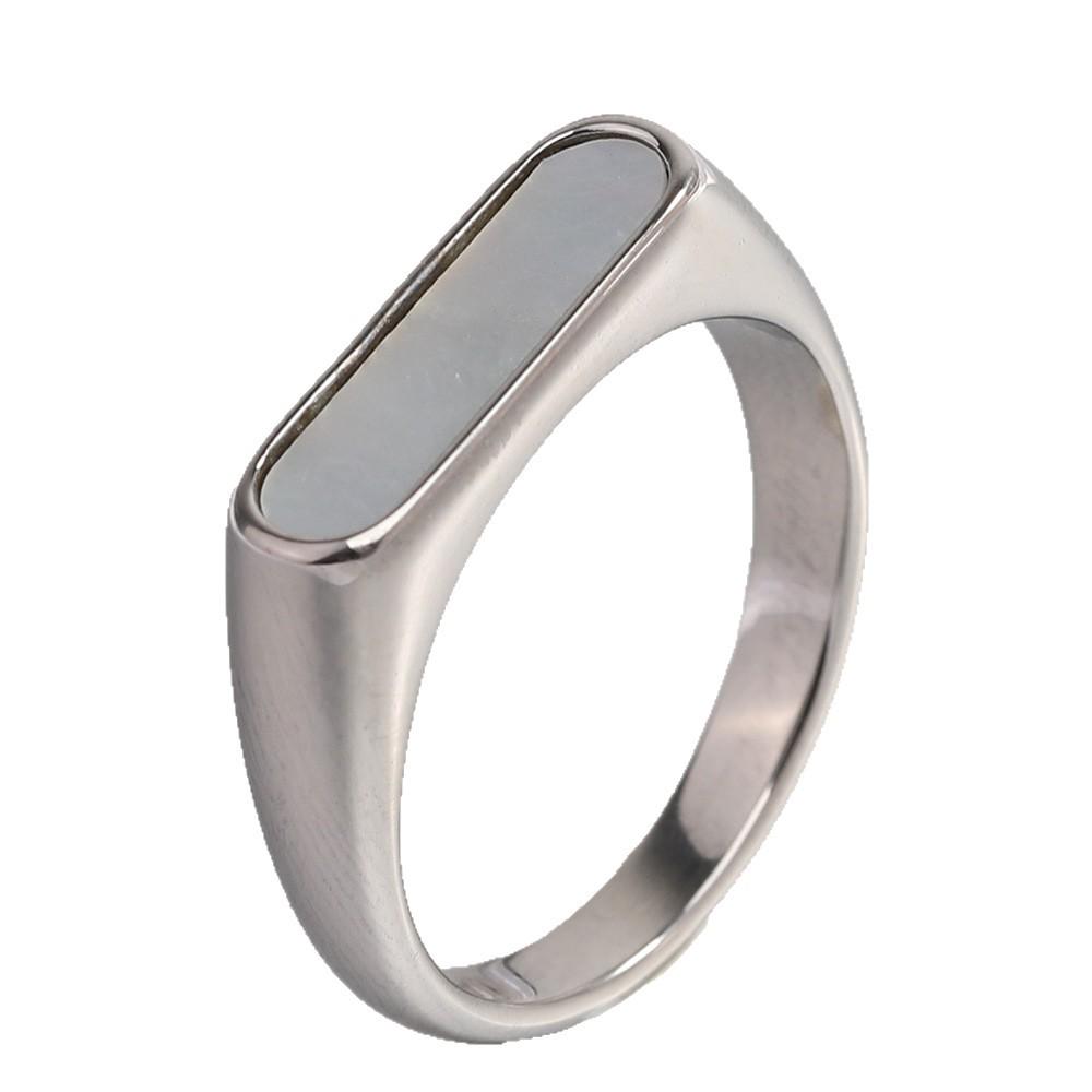 5MM Simple Fashion Stainless Steel Ring with Mother-of-Pearl Inlay & Drip Oil Finish - Versatile Temperament Women's Ring