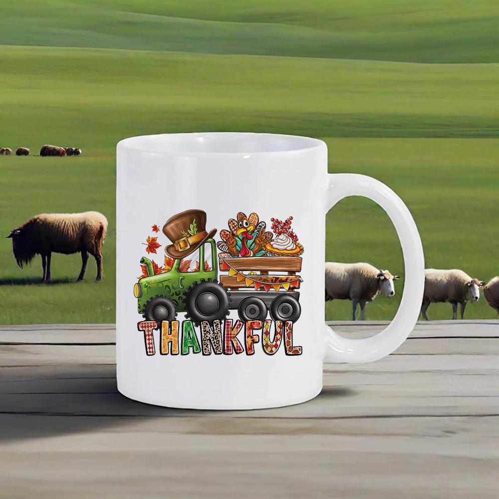 Thanksgiving Mug Thanksful Ceramic Mugs Fall Themed Coffee Mug Harvest Beer Cup Juice Cups for Home Office Personalized Gift Bar