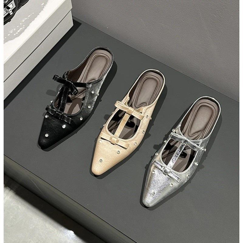Sommer spitze Strass Schleife einzelne Schuhe Damen Sommer tragen modische flache Sohle sanfte Halbschuhe Damen