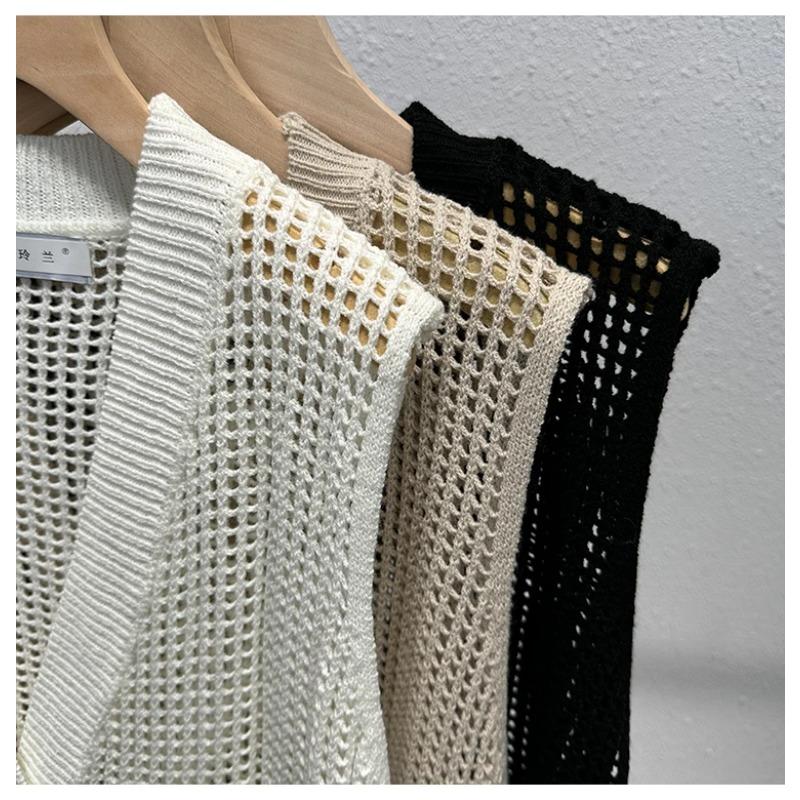 Gilet all'uncinetto con bottoni per donna, scollo a V, senza maniche, traforato, top, outfit estivo Boho Chic Vintage