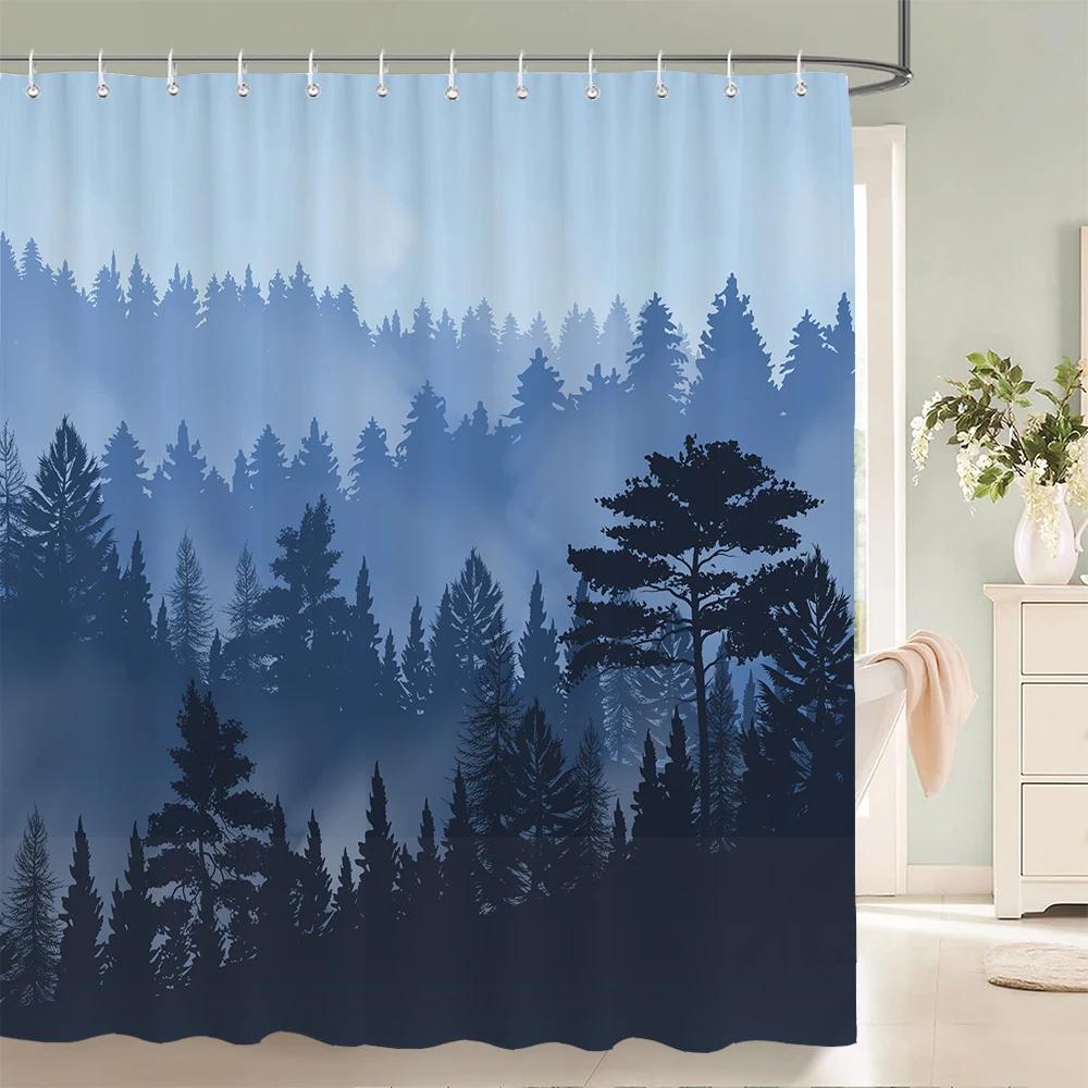 Chinese Ink Painting Landscape Bath Curtain Waterproof Shower Curtains Marble Pattern Bath Screen Printed Curtain for Bathroom