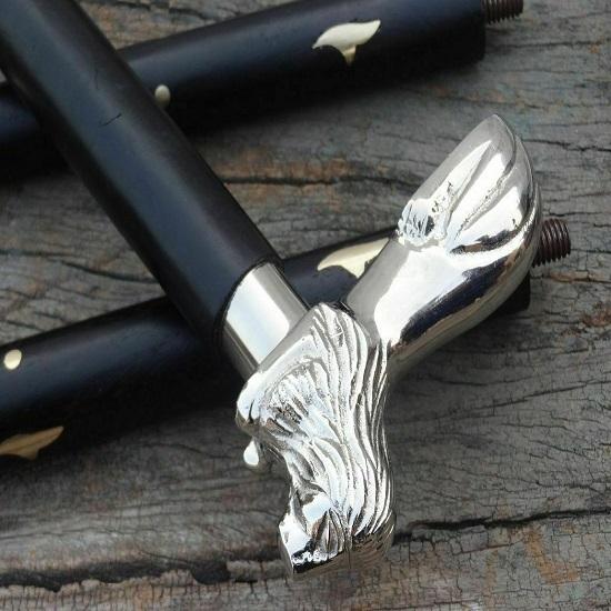 Style Lion In Brass Silver Head, Black Handle Victorian Wooden Walking Stick Cane