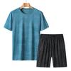 Summer Ice Silk Large Short Sleeved Set for Men's Sports, Leisure, Loose Fitting T-shirt, Fitness, Quick Drying, Ice Feeling Two Piece Set