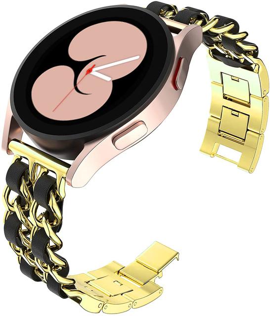 20mm 22mm Band for Samsung Galaxy Watch 4/classic/5/6/7/FE/active 2 Leather+Metal Link bracelet correa watch 5 Pro 45mm Strap