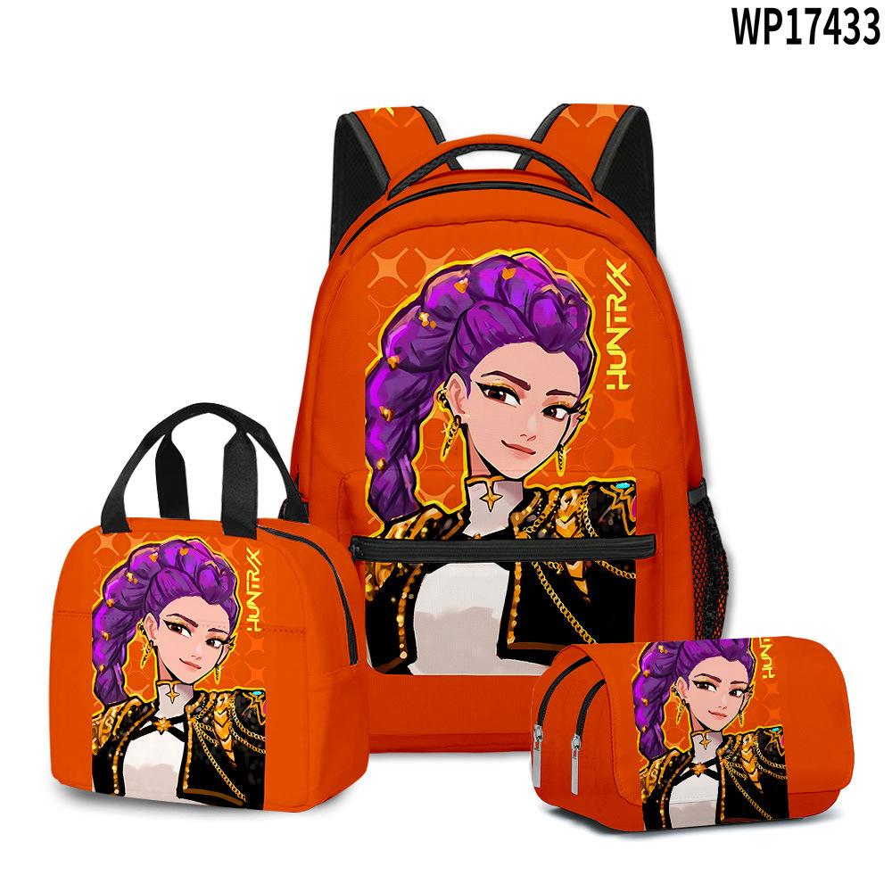 3D Movie K-Pop Demon Hunter Girl Group School Bag Backpack Lunch Bag Pencil Case Three-Piece Set