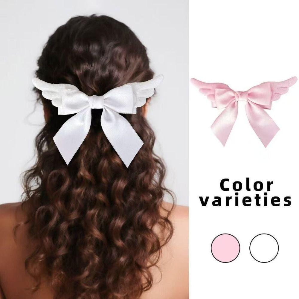Y2K Angel Wing Hair Clip Spicy Girl Cute Duckbill Clip Fashion Satin Bow Hairpin Daily