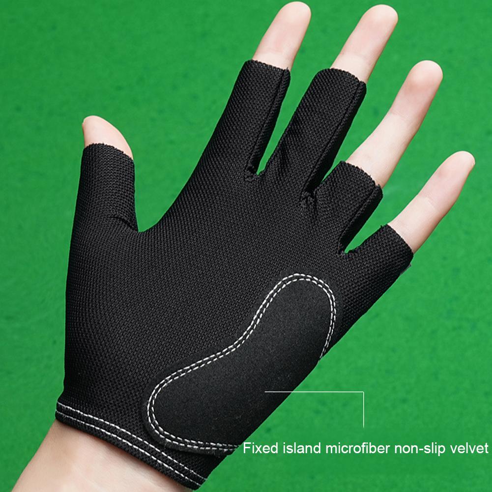 1PC Professional Half Finger Billiard Gloves For Left Hand Breathable Wear Resistant Ice Silk Gloves With Non-Slip Gasket Self-Adhesive Cloth Fixed