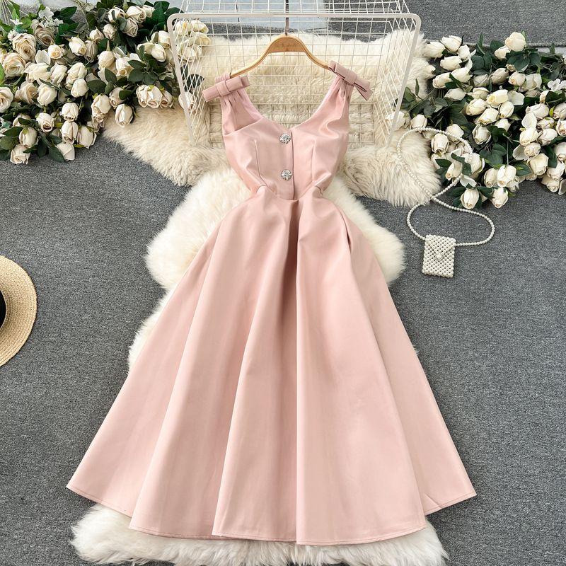 

Accessible Luxury Ladies Banquet V Neck Classy Exquisite Dress Skirt Pink S