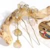 1PC New Chinese, Golden, Flower, Tassel, Hairpin, U-Shape Rhinestones, Chinese Style, Premium Feeling, Super Fairy, Hairpin, Tem