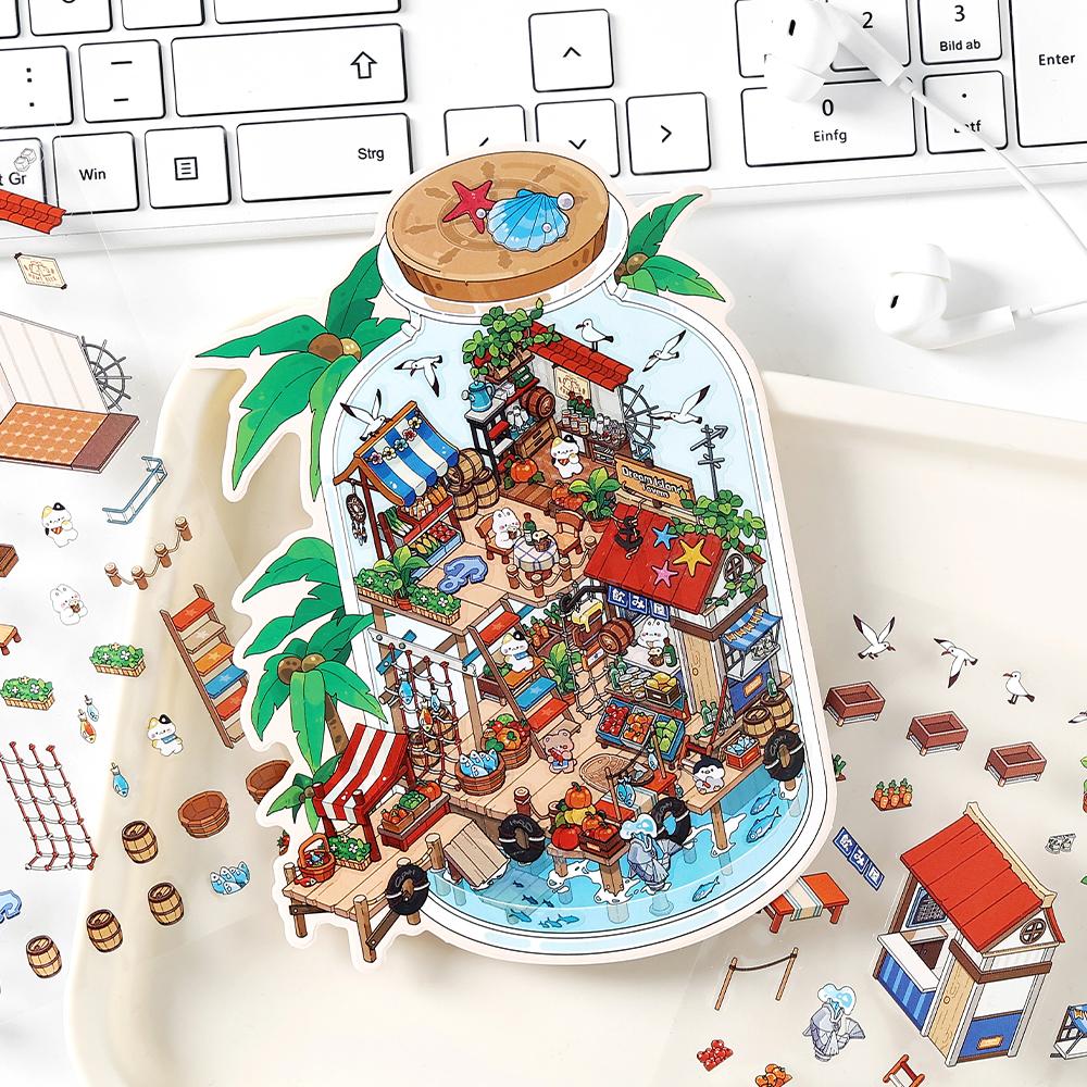 4 Style The Ninth Bullet Series Sticker Scene 2.5D Landscape Miniature Sticker Decompression Collage Landscape DIY Decoration