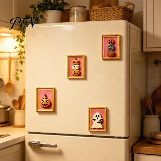 Waterproof Fridge Magnets Halloween Pumpkin Frame Refrigerator Magnet, Vintage Ghost Whiteboard Decorative Magnet for Holiday Party