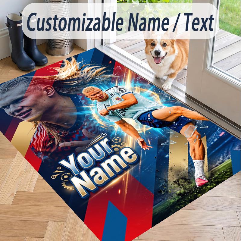 Custom Text Printed Rug Erling Haaland Non Slip Floor Carpet For Home Room Decor