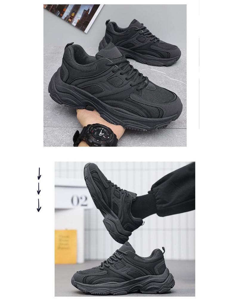 Men's All-Black Summer 2025 Sneakers: Casual Teen Running Shoes with Thick Soles