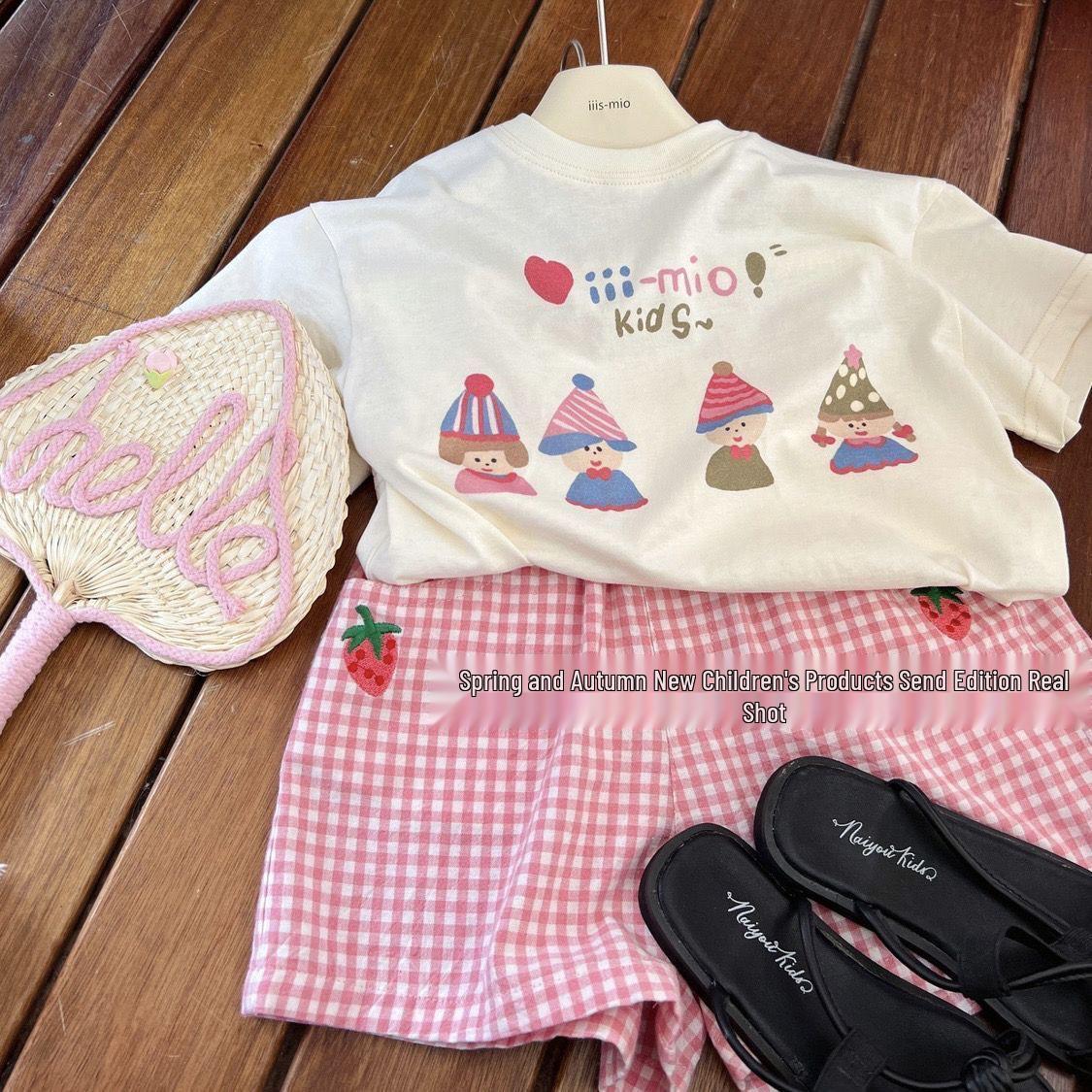 

Летний хлопковый комплект для девочек: шорты с принтом и футболка 140 cm