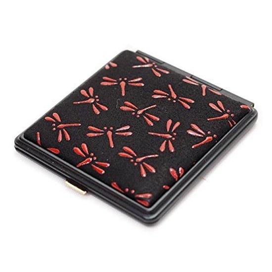 Inden-ya Inden Ladies Mirror 5015 Made Japan Leather Cosmetic Makeup (Wafu Wagara) Gifts. (Dragonfly (Black x Red))