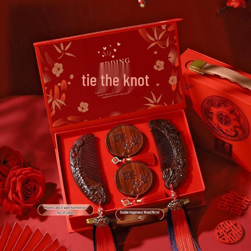 Elegant Sandalwood Comb Gift Set for Bride and Groom - Perfect for Engagement or Wedding