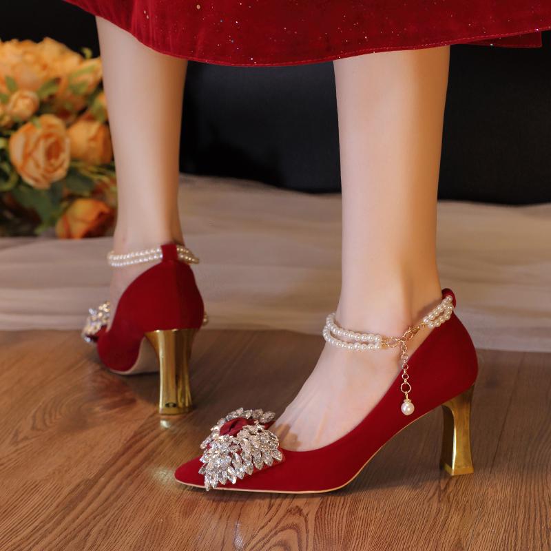 Mote Røde Bryllupssko Damesko 2025 Nye Høye Hæler