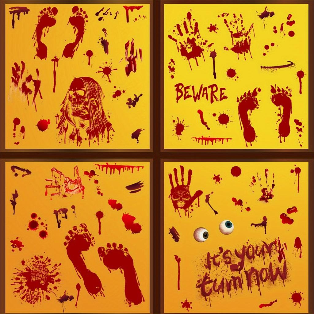 Halloween Decorations, 84pcs Halloween Window Clings, 9 Sheets Bloody Handprint Footprint Halloween Wall Decal Floor Clings