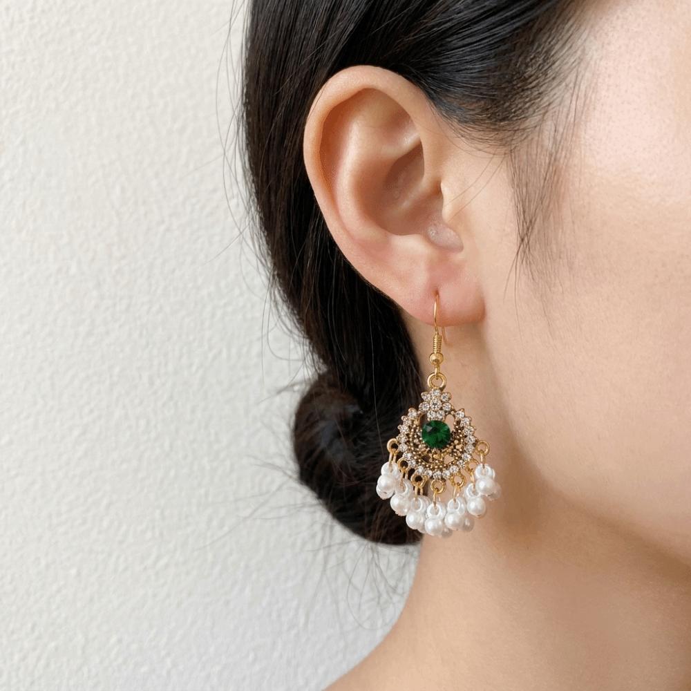 Beaded Ethnic Style Earrings Imitation Pearl Exaggerated Tassel Earrings  Hipster