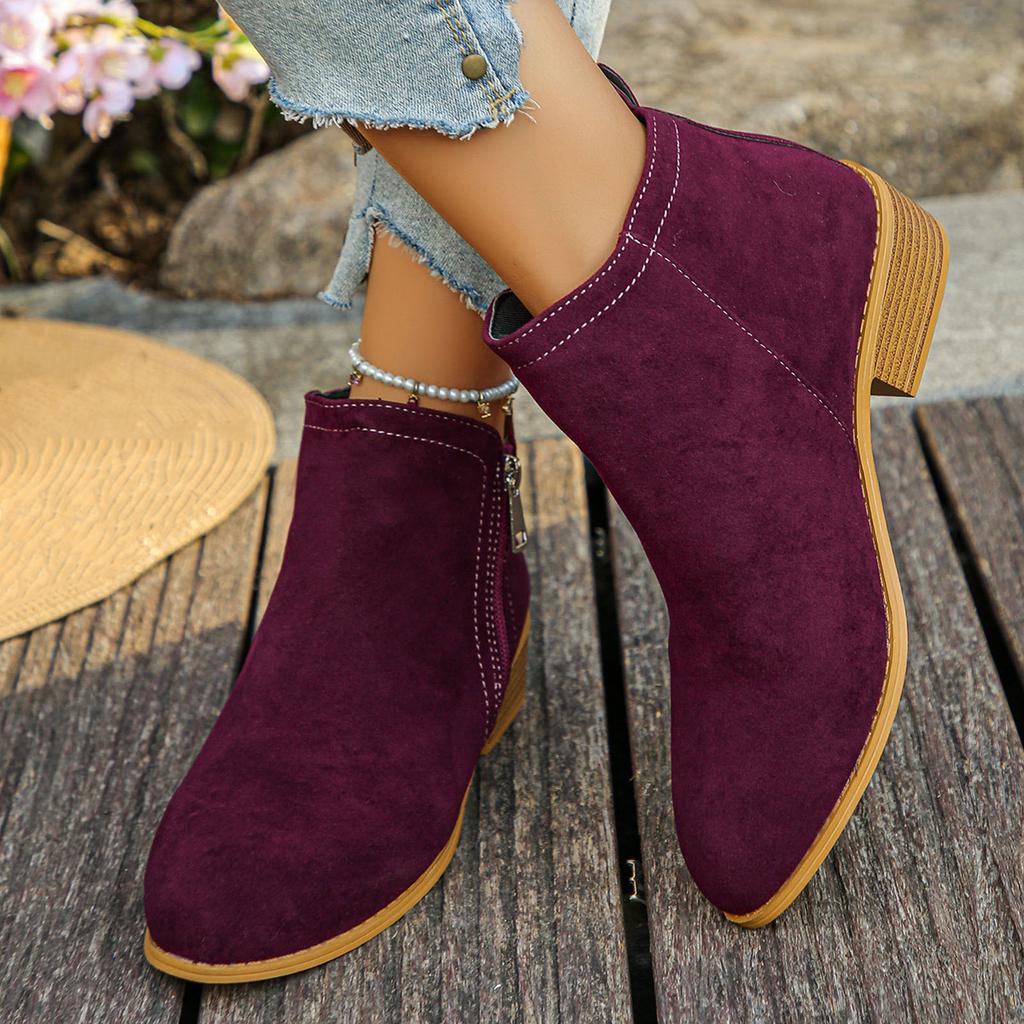 Pantofi de damă cu talpă groasă și toc gros, cu vârf rotund, la modă și casual, cizme scurte din piele scamosată, cizme western pentru femei