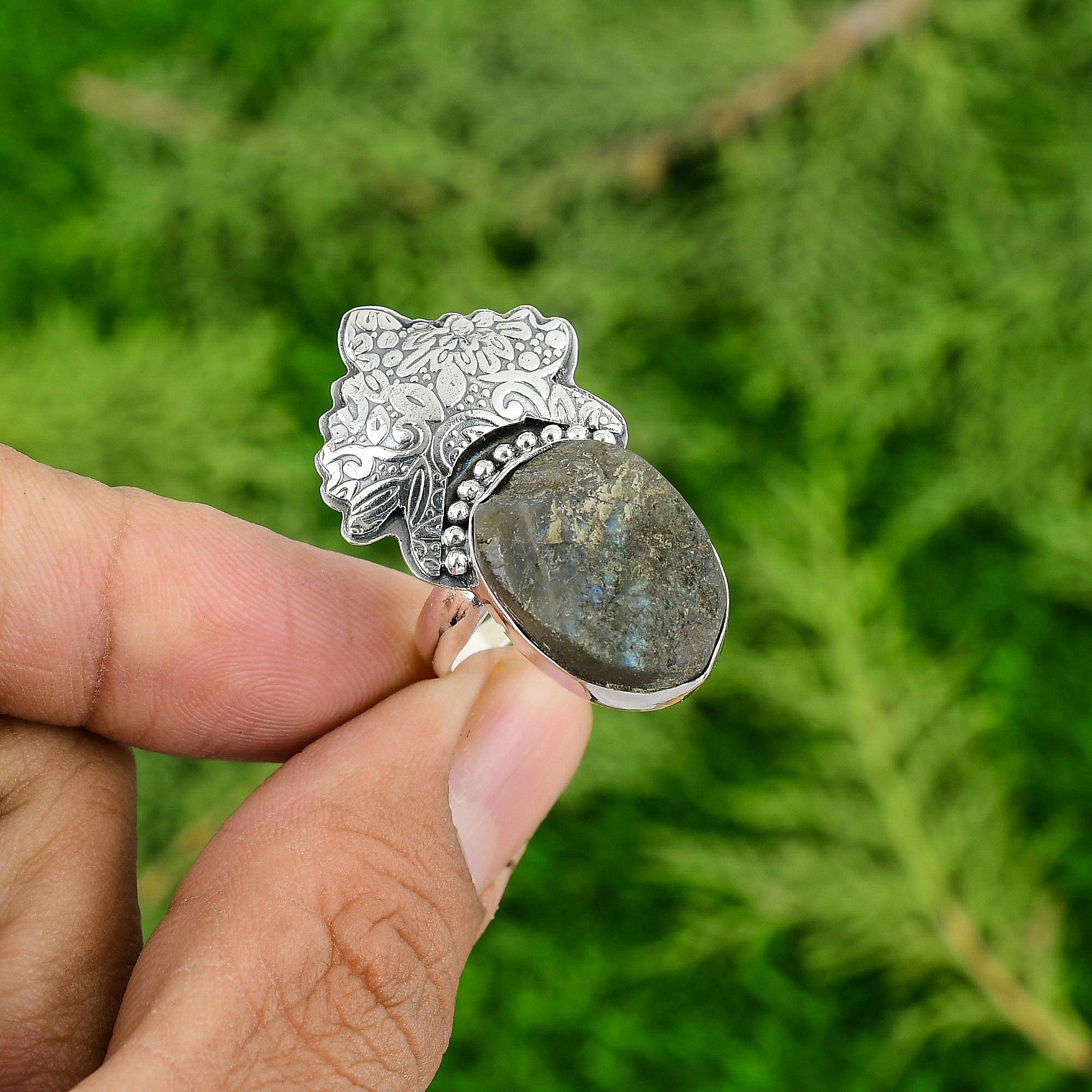 

Стерлинговое серебро Натуральный лабрадорит Необработанный Безель Бохо Жена Штабелируемое кольцо Ювелирные изделия Adjustable