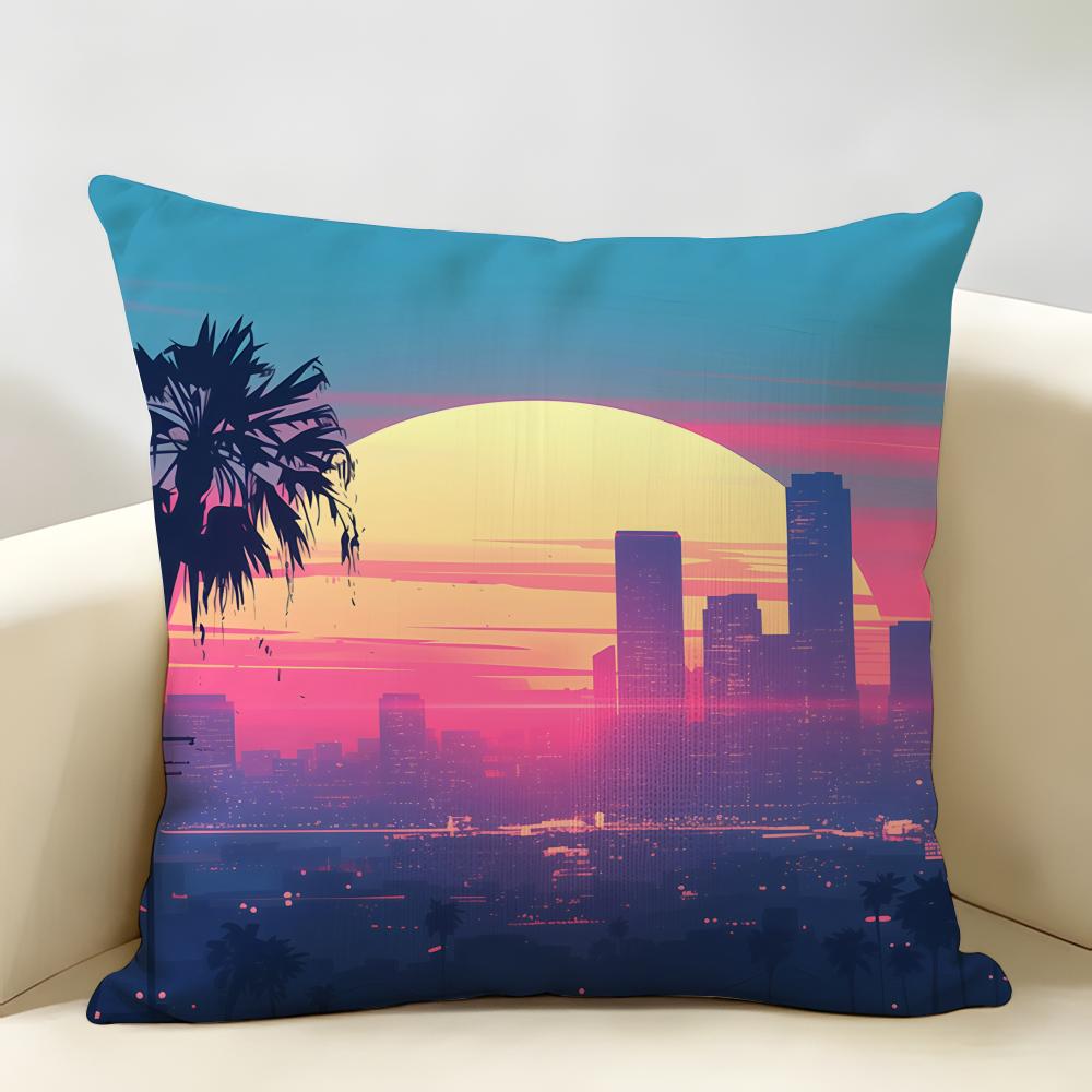 Sunset Palm Tree Fashion Cushion Cover Natural Linen Organic Fabric DoubleSided Printing Room Sofa Decor Pillow Case