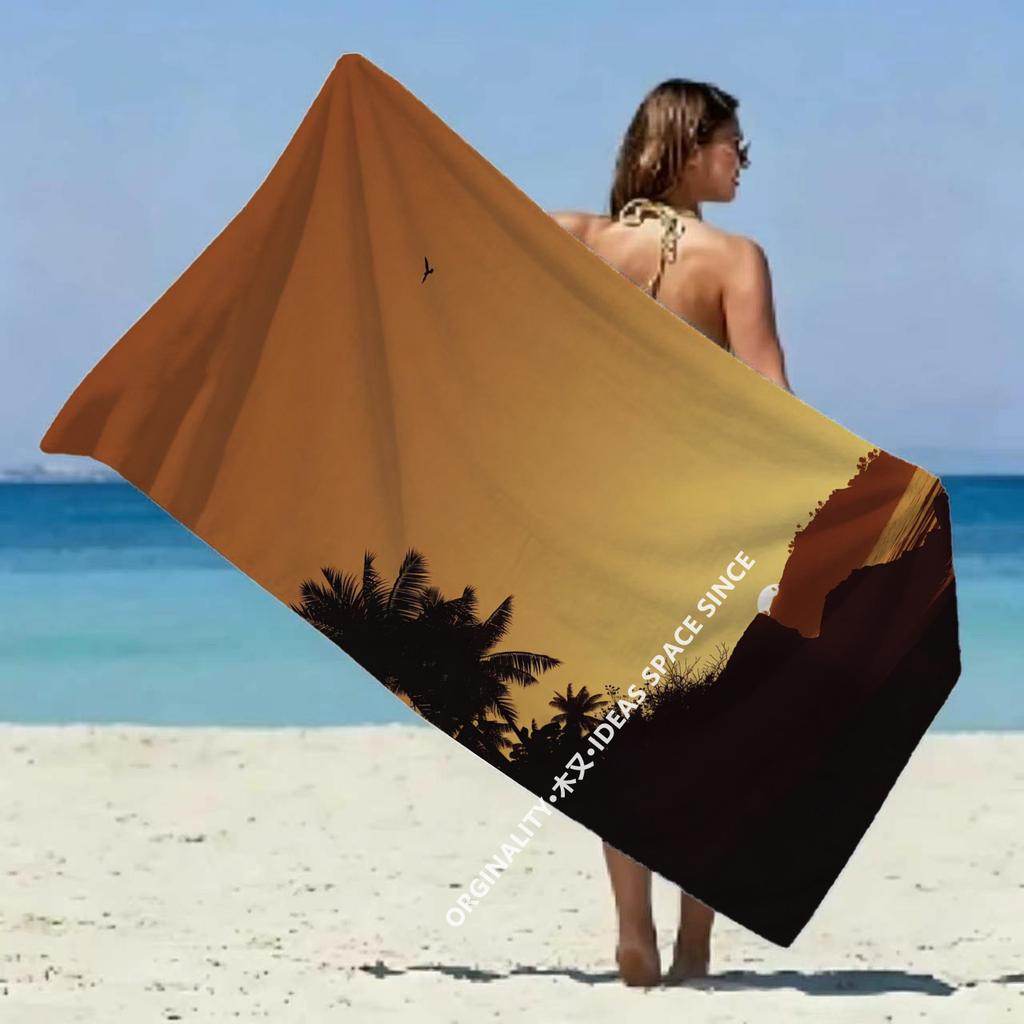 Sunset Palm Beach Vacation Towel Patterned Sunscreen And Windproof Suitable For Swimming Pool Camping Travel Blanket