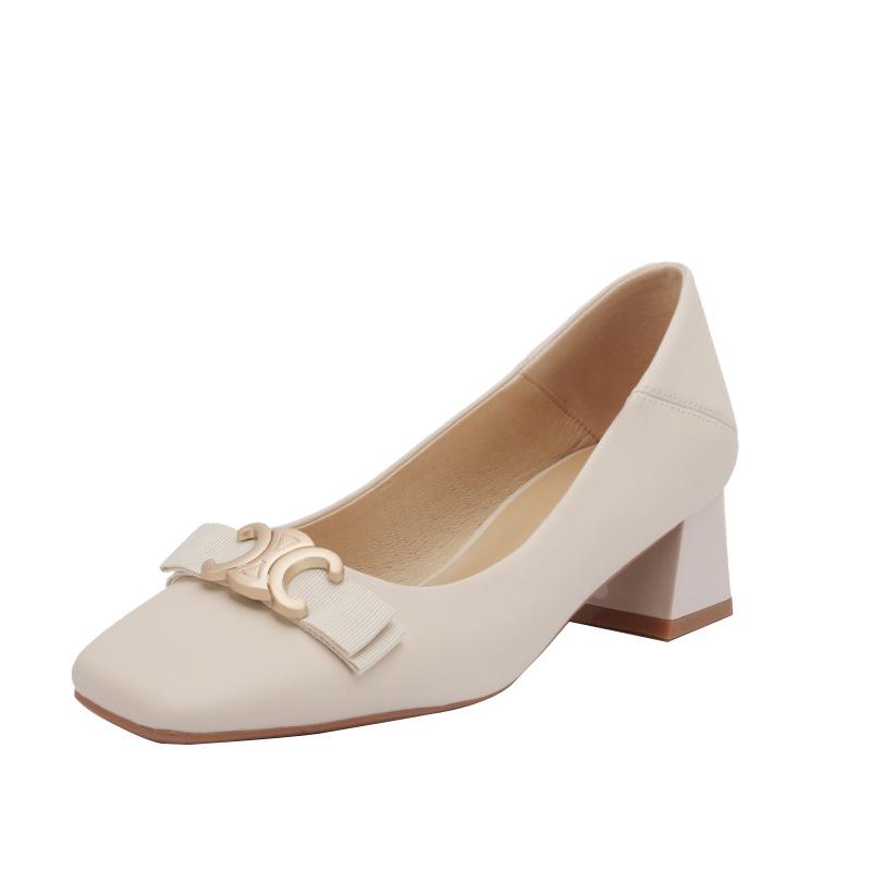 Soft Sheepskin Work Shoes Spring and Autumn New Thick Heels High Heels Small Fragrant Temperament Square Head Single Shoes