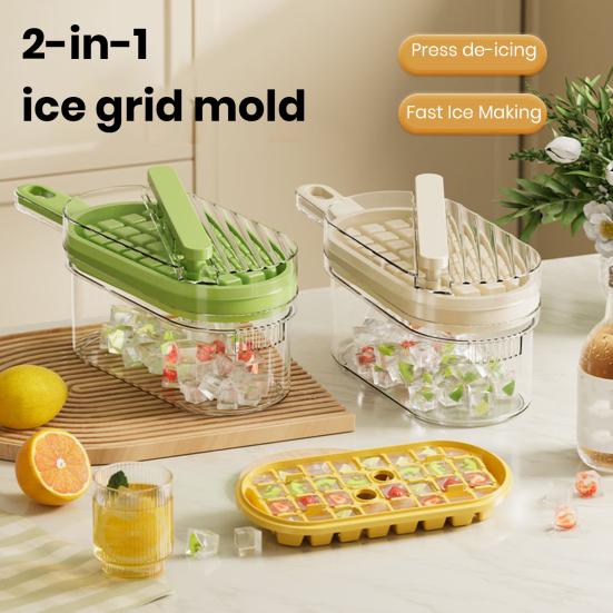 

Поддон для кубиков льда с крышкой и контейнером, 32 ячейки, форма для заморозки виски, коктейлей, кофе, ручная конструкция, непроницаемая для запахов крышка, легко чистить